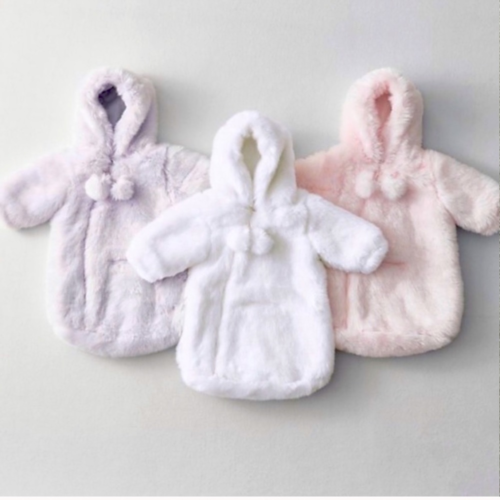 NWT London & Cole faux fur pom-pom bunting suit.